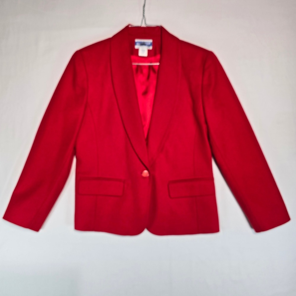 Pendleton Petite Red Wool Blazer Shawl Collar Single Button Jacket Size 6